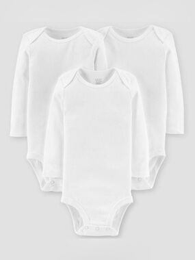 NWOT - Carter's baby White cotton Long-Sleeve Bodysuits, Pack of 3 - size 18M